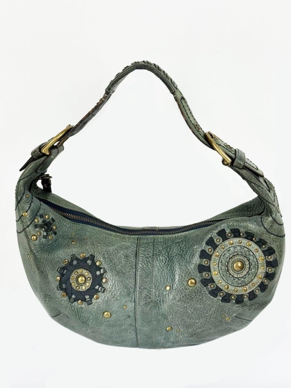 Vintage Rare 65th Anniversary Coach Blue Leather Gold Stud Hobo Bag 'Mia'